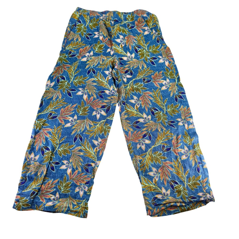 Cynthia Rowley 100% Linen Floral Wide Leg Pants Pockets Pull On Women's Size S